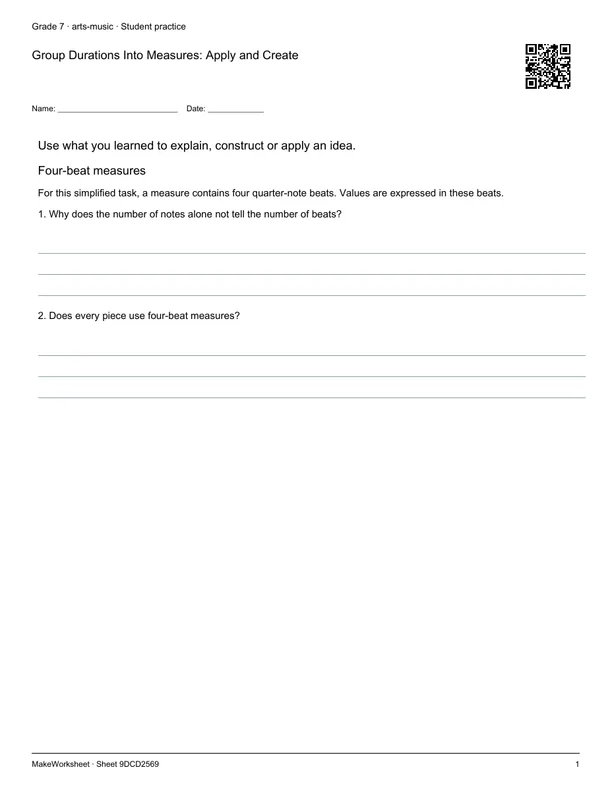 Group Durations Into Measures: Apply and Create: first student practice page