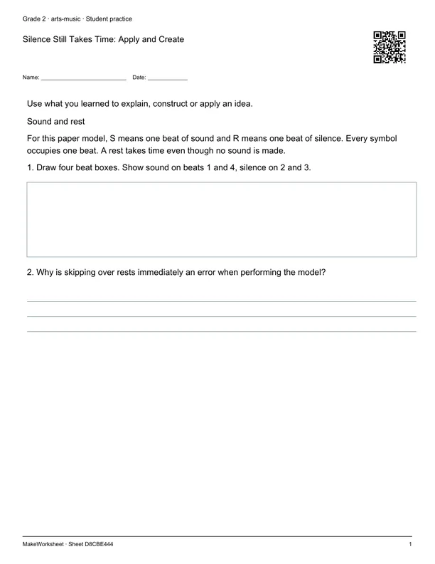 Silence Still Takes Time: Apply and Create: first student practice page