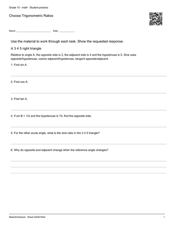 Choose Trigonometric Ratios: first student practice page
