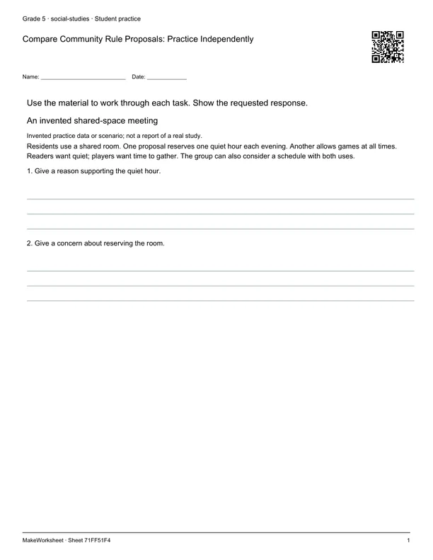Compare Community Rule Proposals: Practice Independently: first student practice page