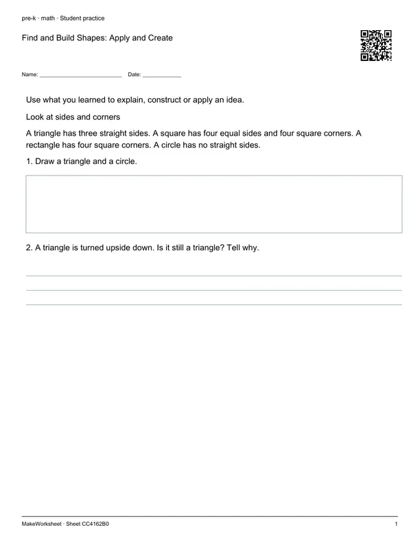 Find and Build Shapes: Apply and Create: first student practice page