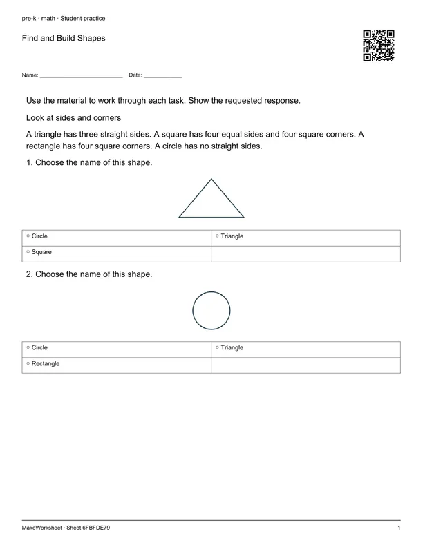 Find and Build Shapes: first student practice page