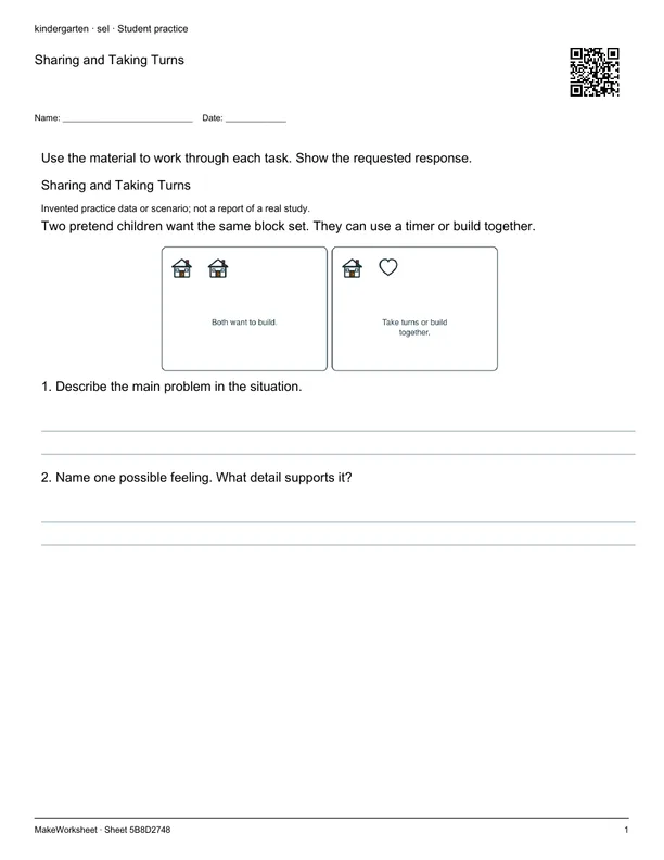 Sharing and Taking Turns: first student practice page