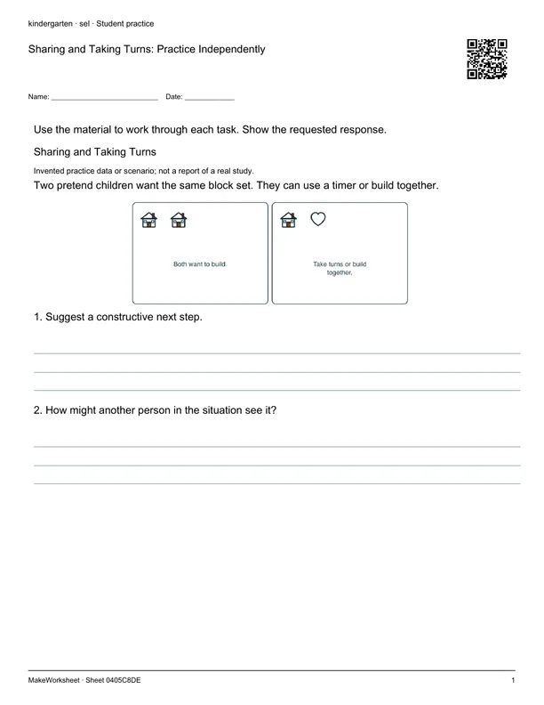 Sharing and Taking Turns: Practice Independently: first student practice page