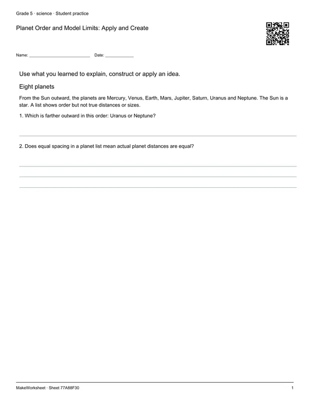 Planet Order and Model Limits: Apply and Create: first student practice page