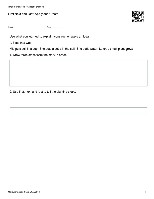 First Next and Last: Apply and Create: first student practice page