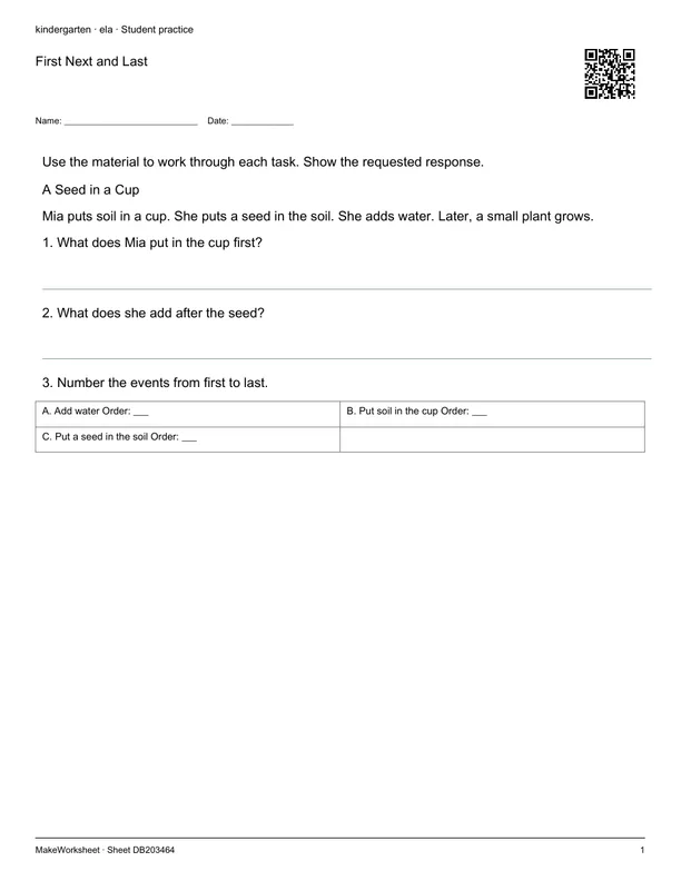First Next and Last: first student practice page