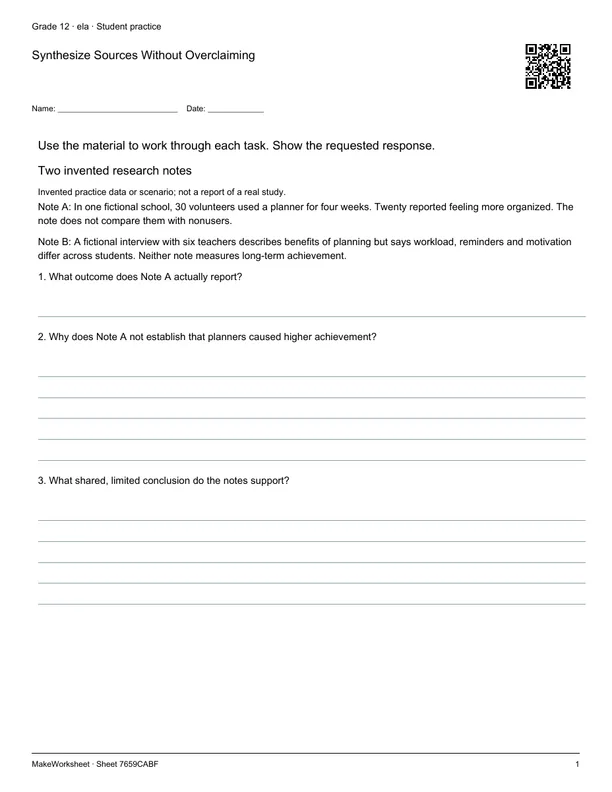 Synthesize Sources Without Overclaiming: first student practice page