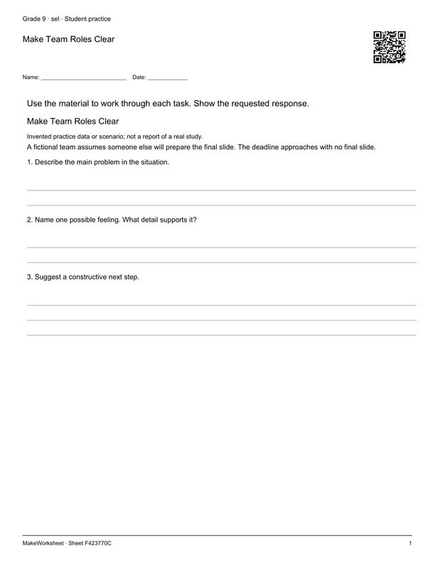 Make Team Roles Clear: first student practice page