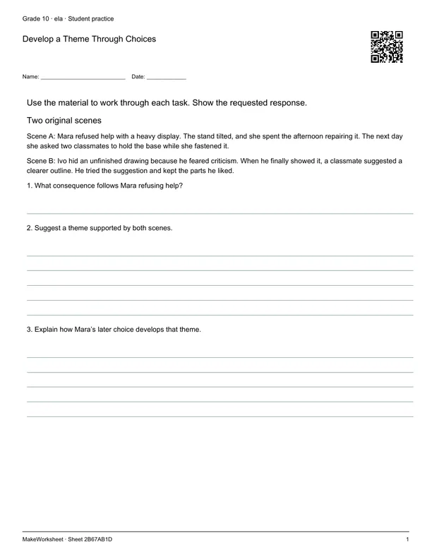 Develop a Theme Through Choices: first student practice page