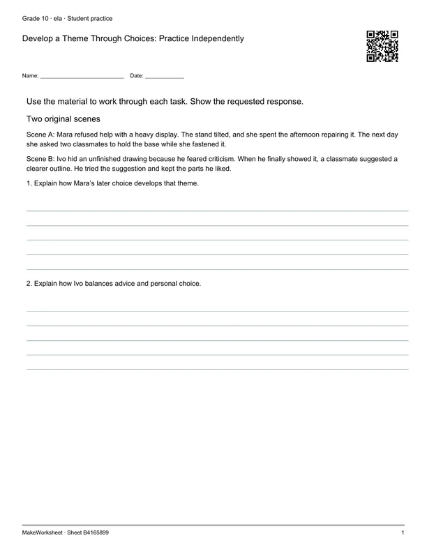 Develop a Theme Through Choices: Practice Independently: first student practice page