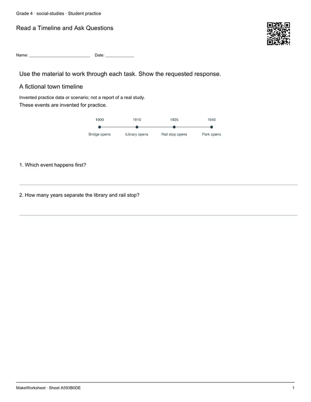 Read a Timeline and Ask Questions: first student practice page