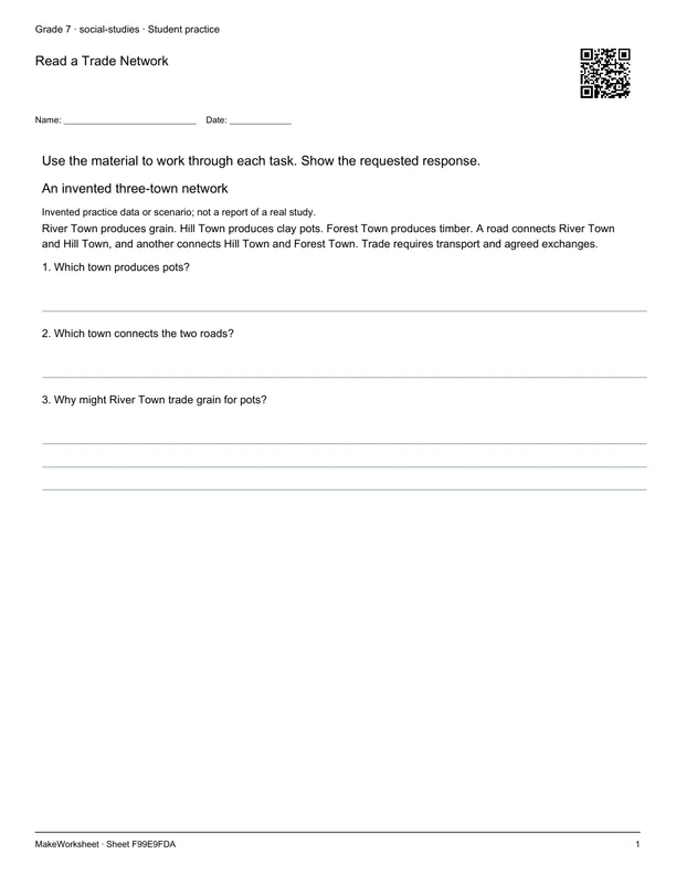 Read a Trade Network: first student practice page