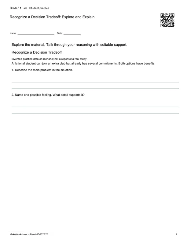 Recognize a Decision Tradeoff: Explore and Explain: first student practice page