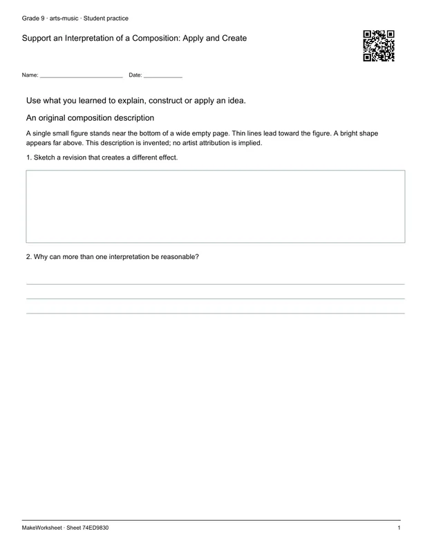 Support an Interpretation of a Composition: Apply and Create: first student practice page