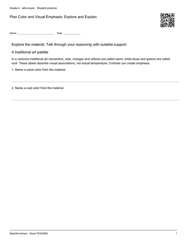 Plan Color and Visual Emphasis: Explore and Explain: first student practice page